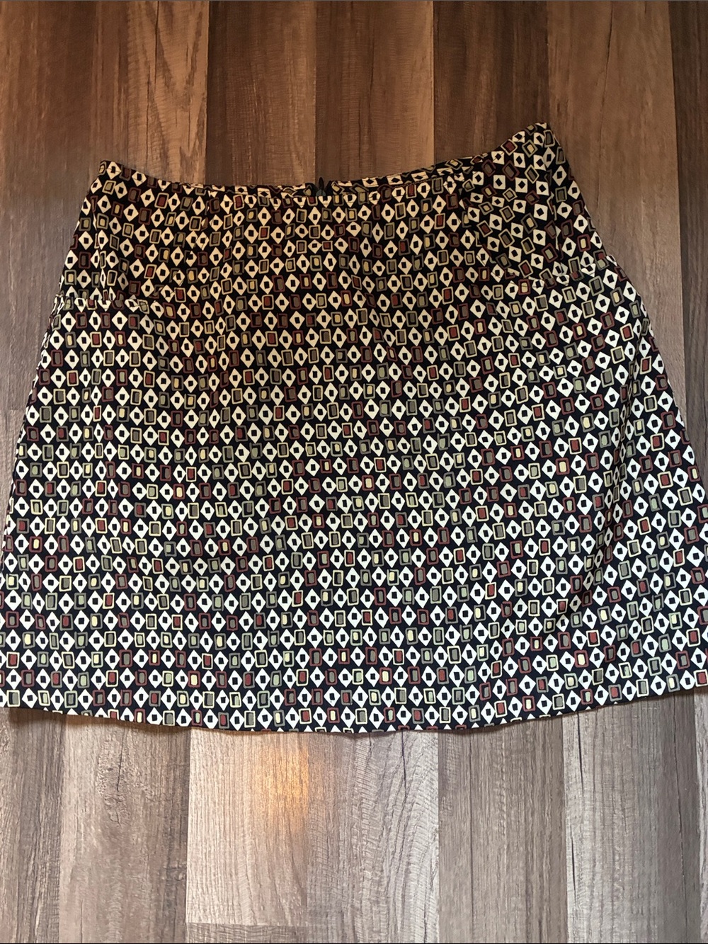 Express- Vintage-Browns & Cream Geometric A-Line Skirt W/Pockets- Made In USA